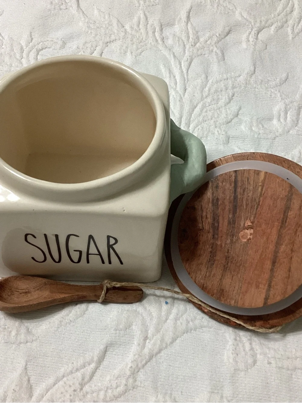 Handcrafted in India 4” square Lidded Sugar Canister Jar with Spoon